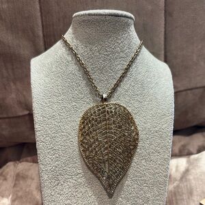 Gold and Silver Vintage 80’s Leaf Pendant Necklace 28-30”